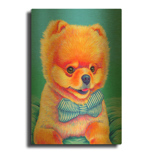 'Cute Pomeranian with Bow Tie' By Rebecca Wang Art Gold Metal Wall Art