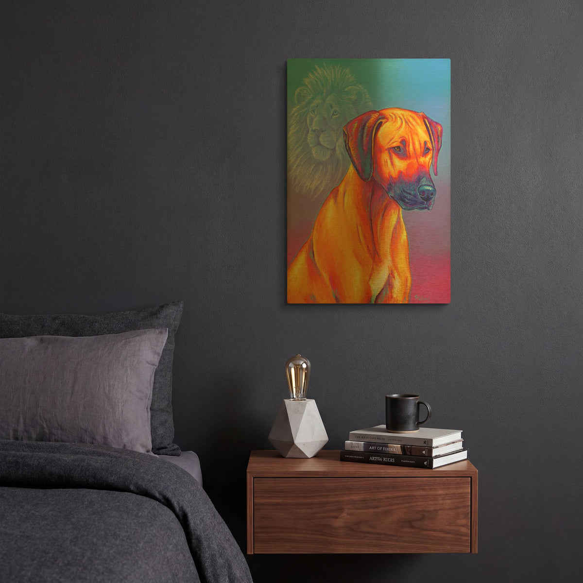 'Rhodesian Ridgeback with Lion Spirit' By Rebecca Wang Art Gold Metal Wall Art