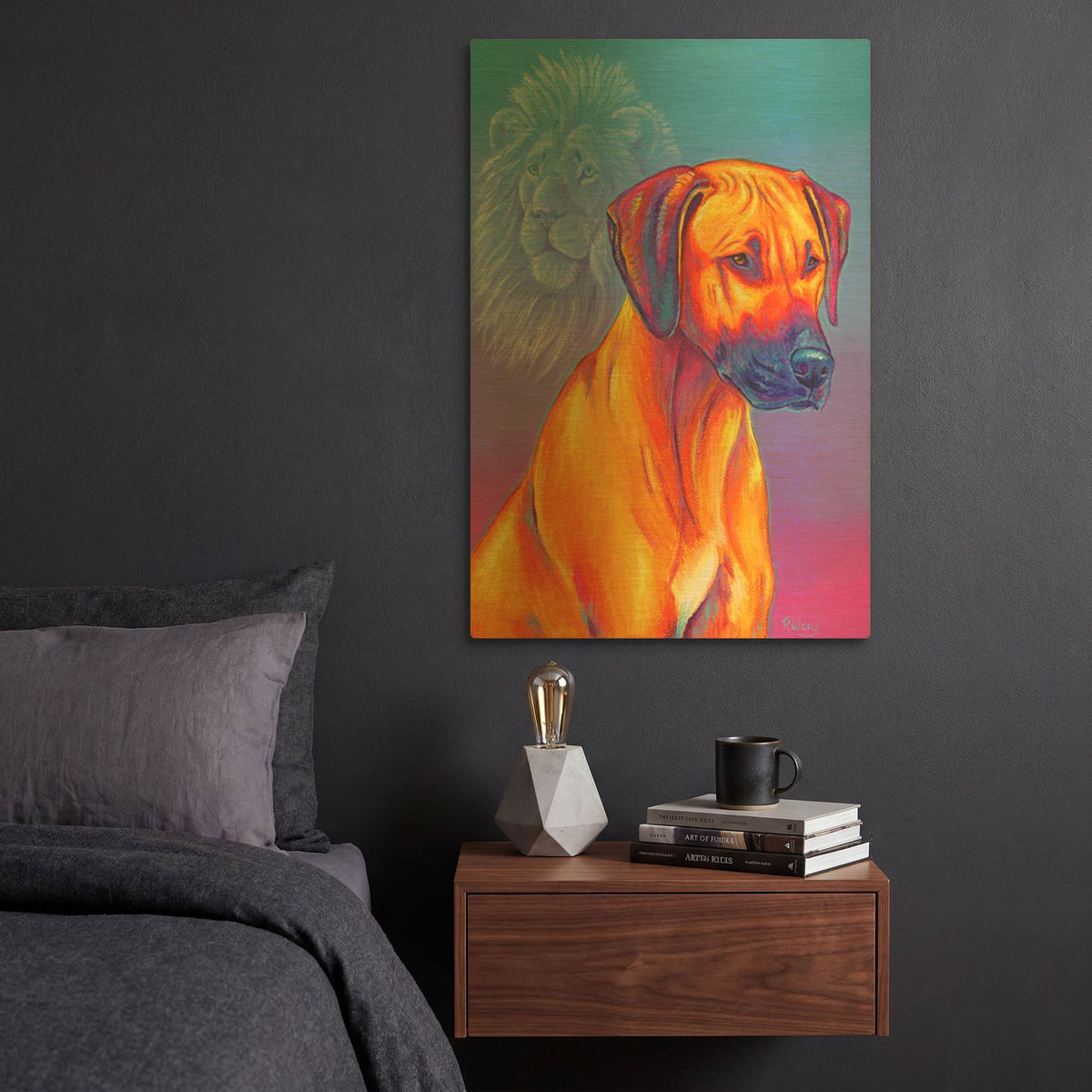 'Rhodesian Ridgeback with Lion Spirit' By Rebecca Wang Art Gold Metal Wall Art