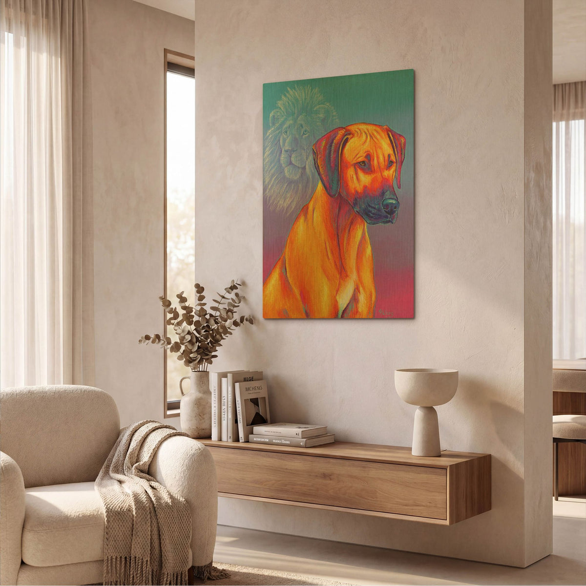 'Rhodesian Ridgeback with Lion Spirit' By Rebecca Wang Art Gold Metal Wall Art