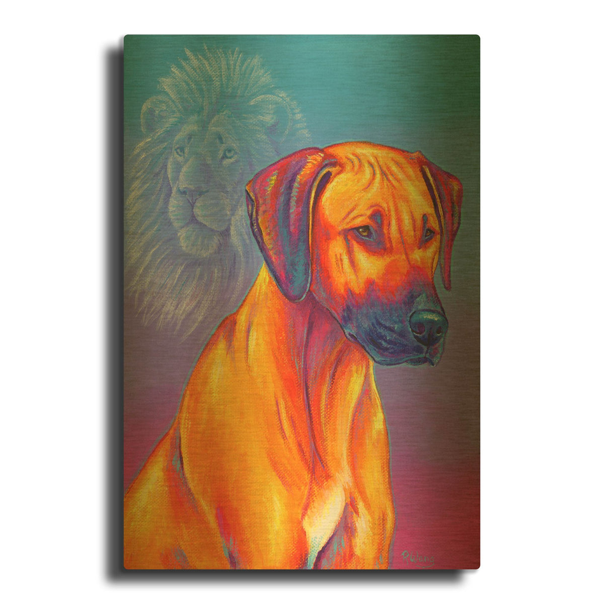 'Rhodesian Ridgeback with Lion Spirit' By Rebecca Wang Art Gold Metal Wall Art