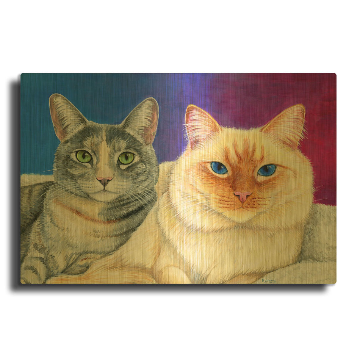'Two Cute Cats' By Rebecca Wang Art Gold Metal Wall Art