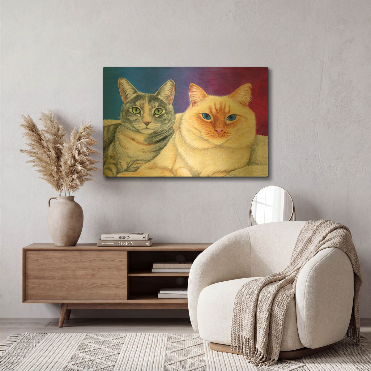 'Two Cute Cats' By Rebecca Wang Art Gold Metal Wall Art