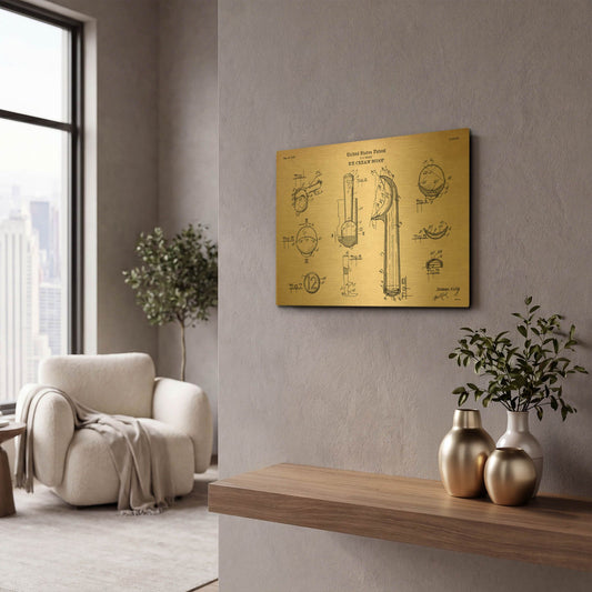 'Ice Cream Scoop Blueprint Patent Parchment' By LUXE Gold Metal Wall Art