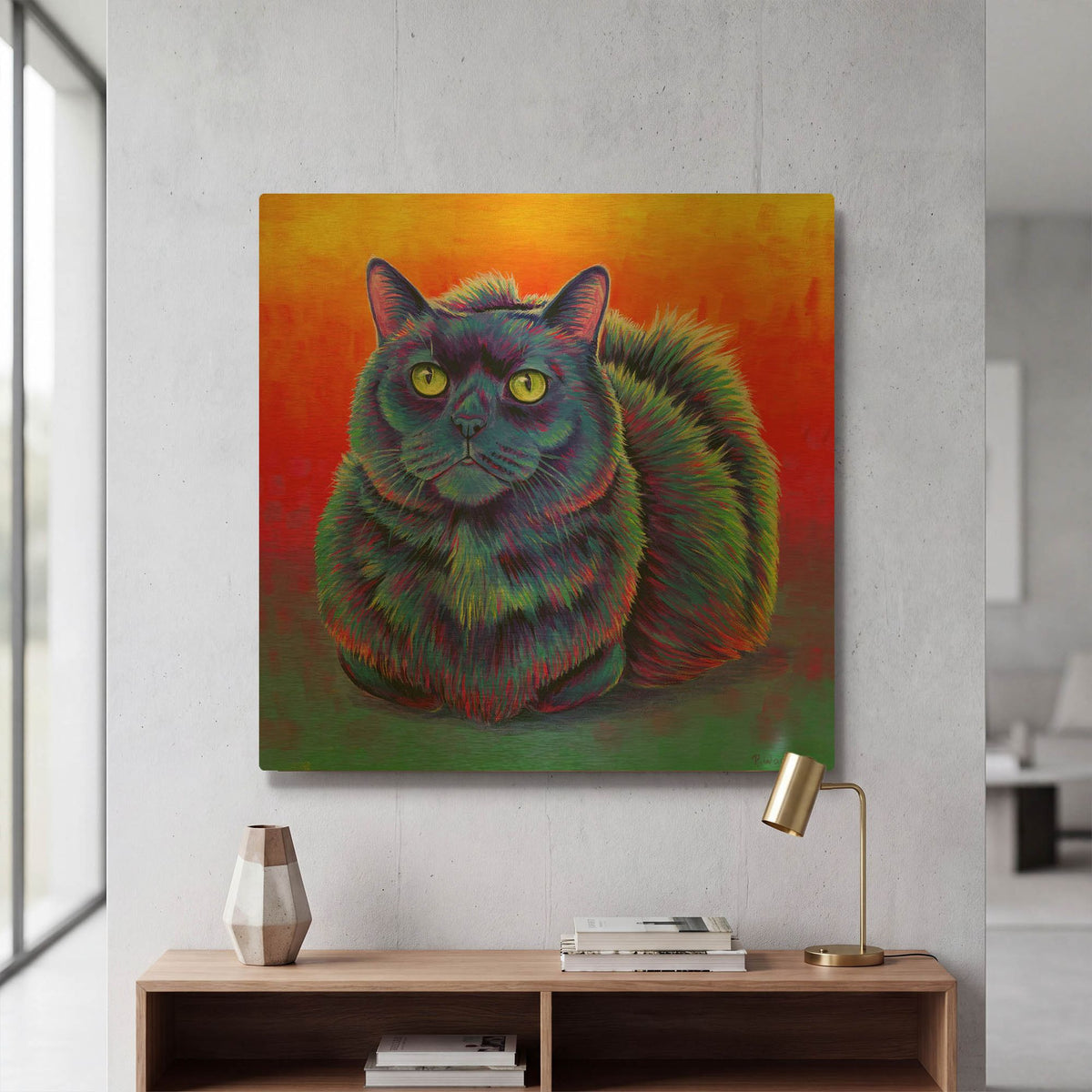 'Fiery Rainbow Black Cat' By Rebecca Wang Art Gold Metal Wall Art