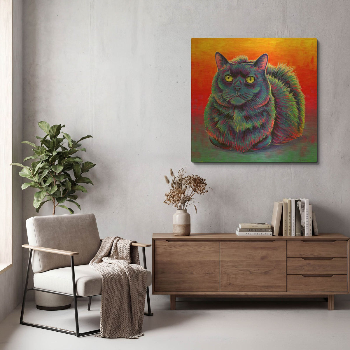 'Fiery Rainbow Black Cat' By Rebecca Wang Art Gold Metal Wall Art