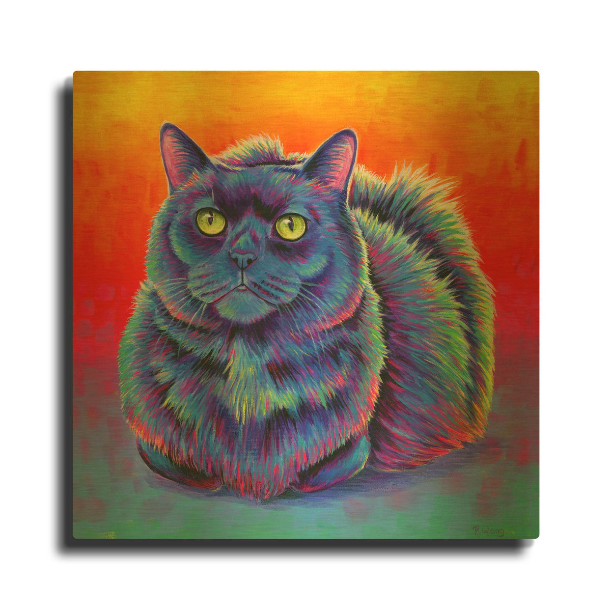 'Fiery Rainbow Black Cat' By Rebecca Wang Art Gold Metal Wall Art