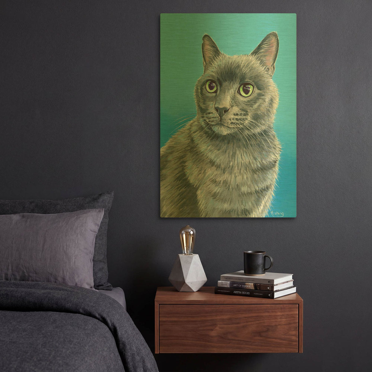 'Gray Cat' By Rebecca Wang Art Gold Metal Wall Art