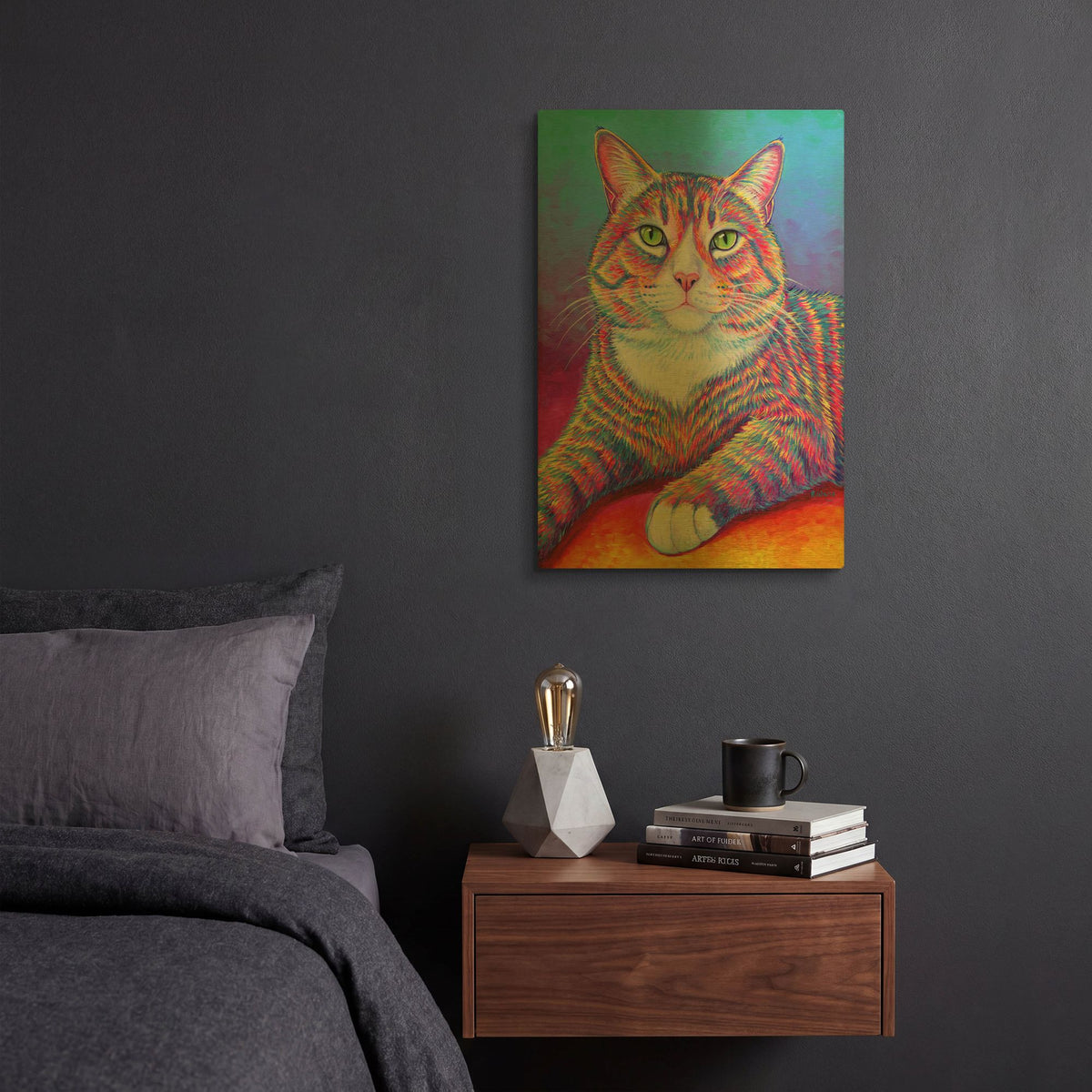 'Rainbow Brown and White Tabby Cat' By Rebecca Wang Art Gold Metal Wall Art