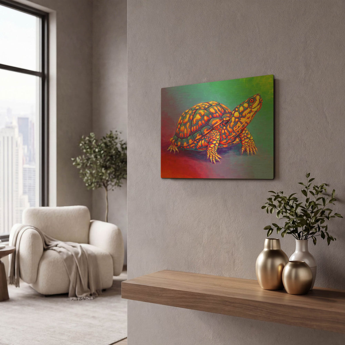 'Rainbow Eastern Box Turtle' By Rebecca Wang Art Gold Metal Wall Art