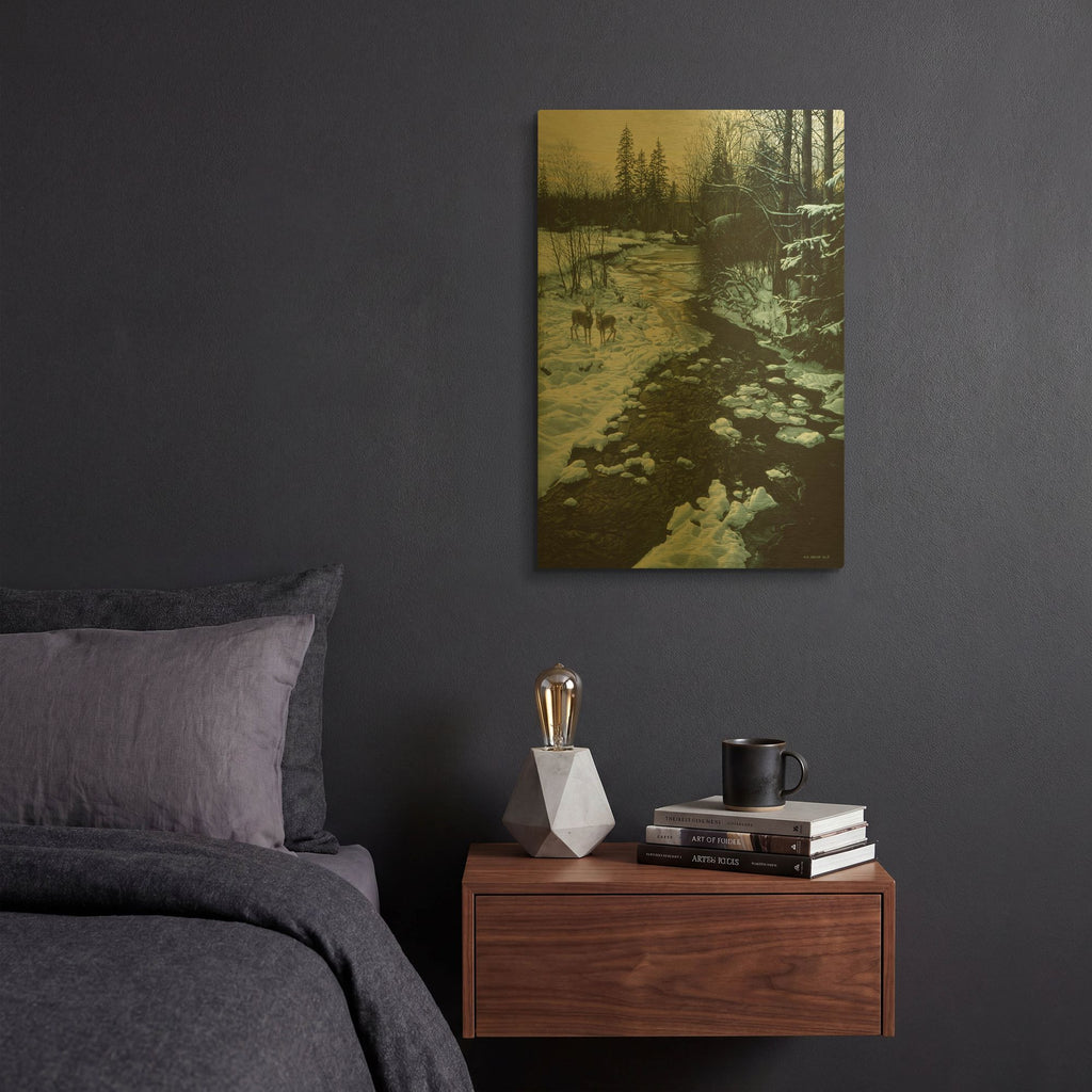 'Winter Creek & Whitetails' By Ron Parker Gold Metal Wall Art
