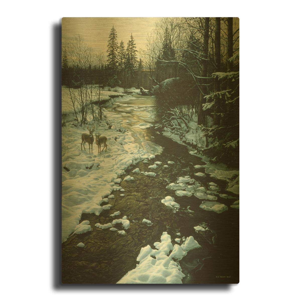'Winter Creek & Whitetails' By Ron Parker Gold Metal Wall Art