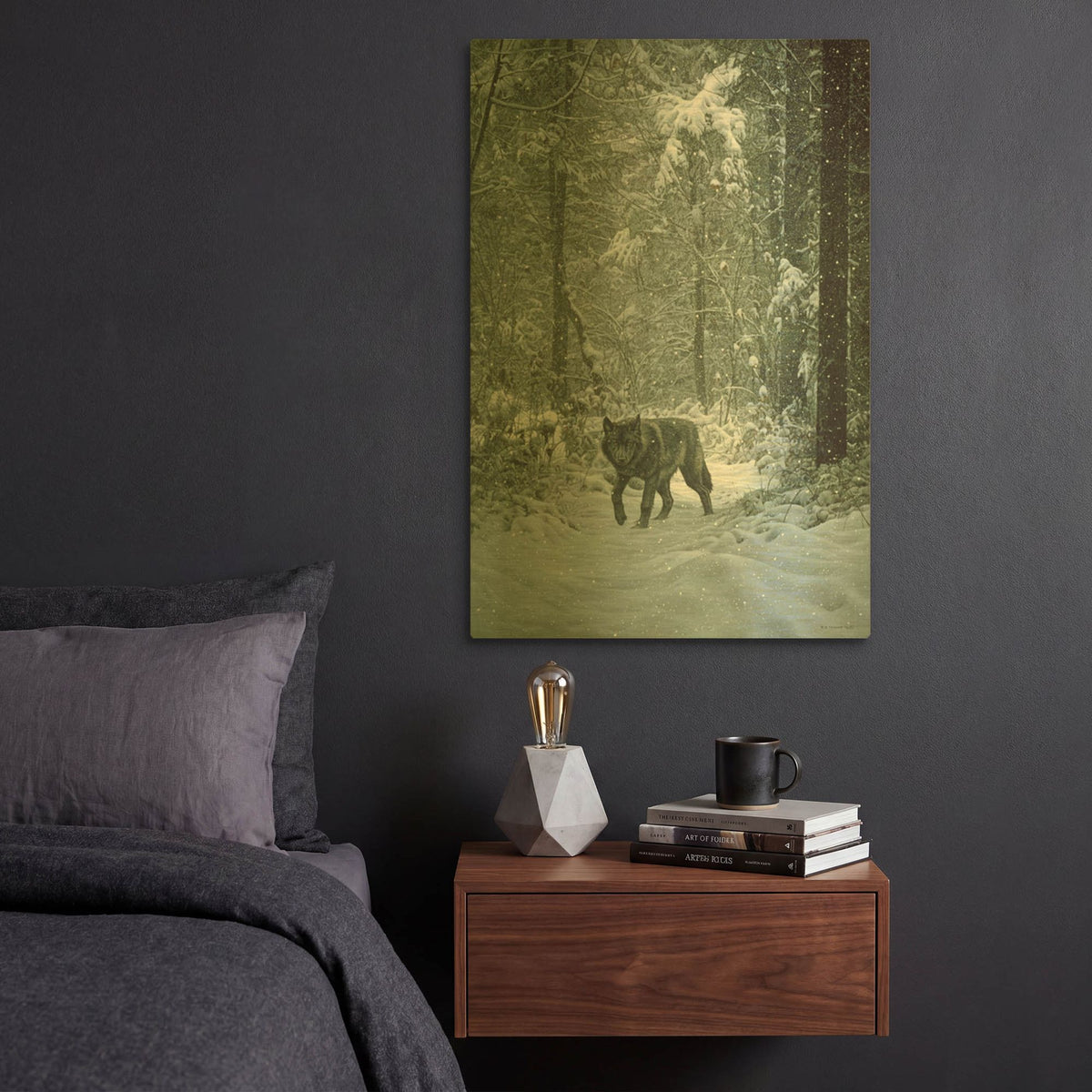 'Winter Encounter-Wolf' By Ron Parker Gold Metal Wall Art