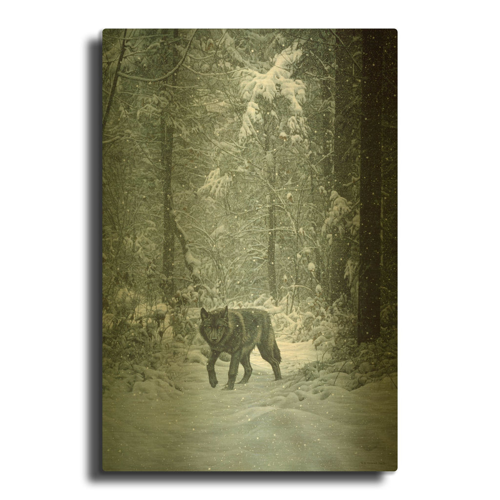 'Winter Encounter-Wolf' By Ron Parker Gold Metal Wall Art