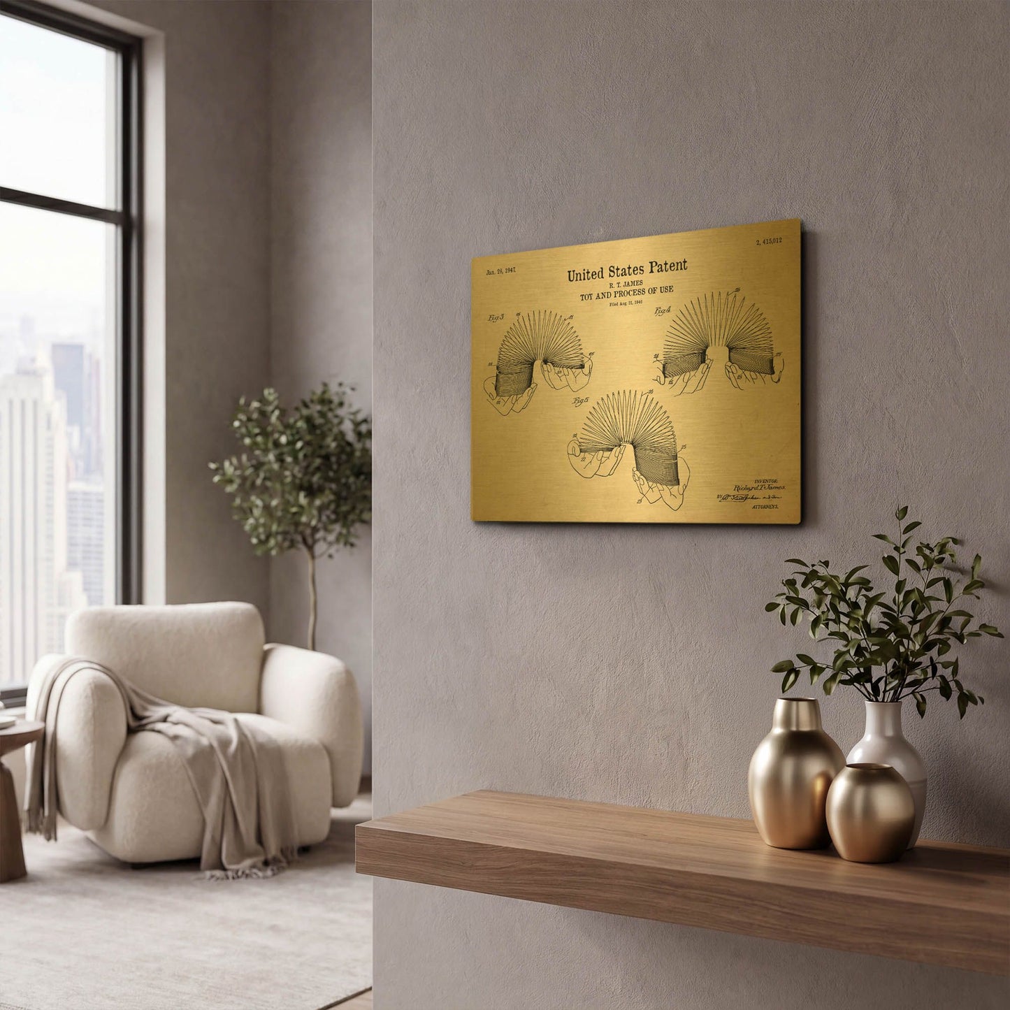 'Toy and Process of Use Blueprint Patent Parchment' By LUXE Gold Metal Wall Art