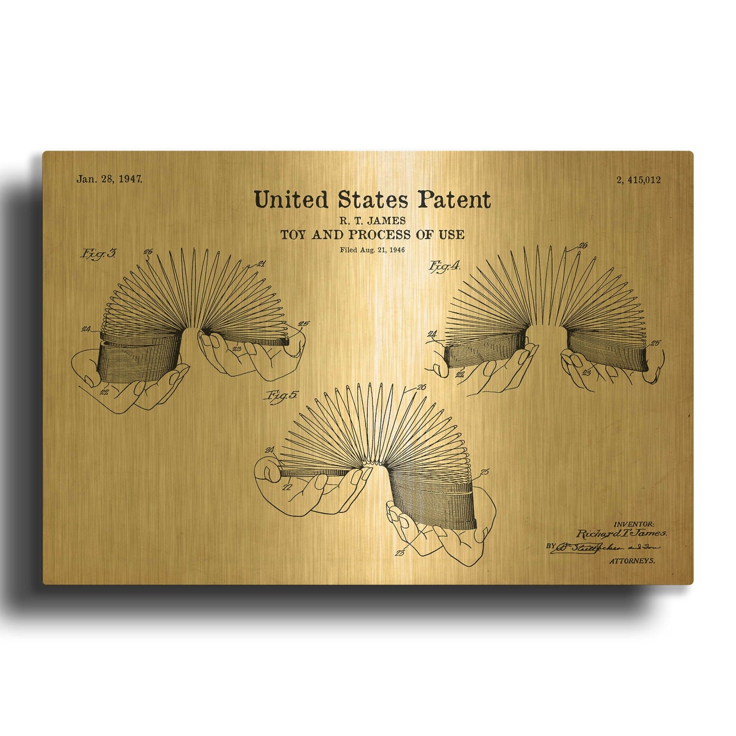 'Toy and Process of Use Blueprint Patent Parchment' By LUXE Gold Metal Wall Art