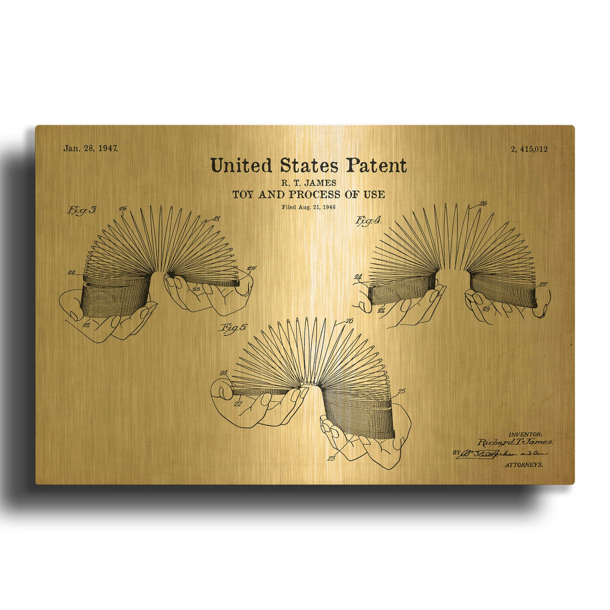 'Toy and Process of Use Blueprint Patent Parchment' By LUXE Gold Metal Wall Art