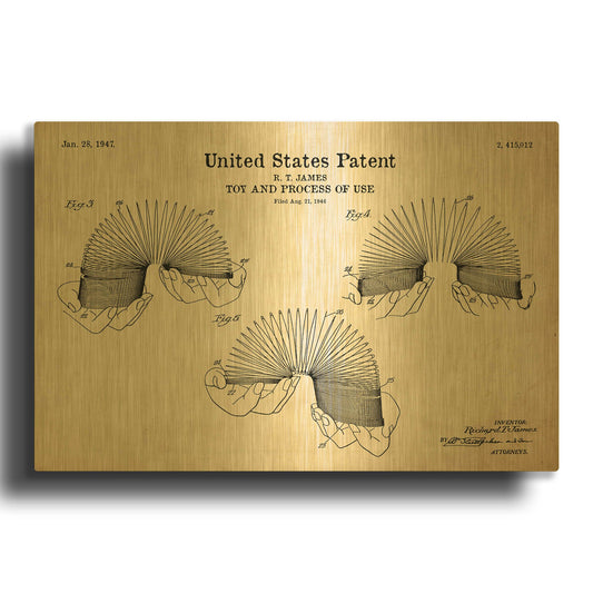 'Toy and Process of Use Blueprint Patent Parchment' By LUXE Gold Metal Wall Art