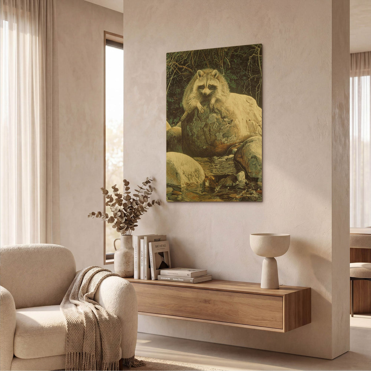 'Low Water-Raccoon' By Ron Parker Gold Metal Wall Art