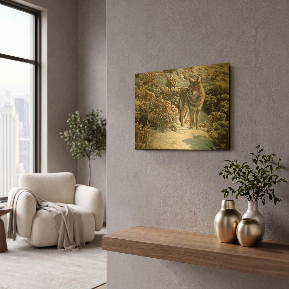 'Winter Sage-Coyote' By Ron Parker Gold Metal Wall Art