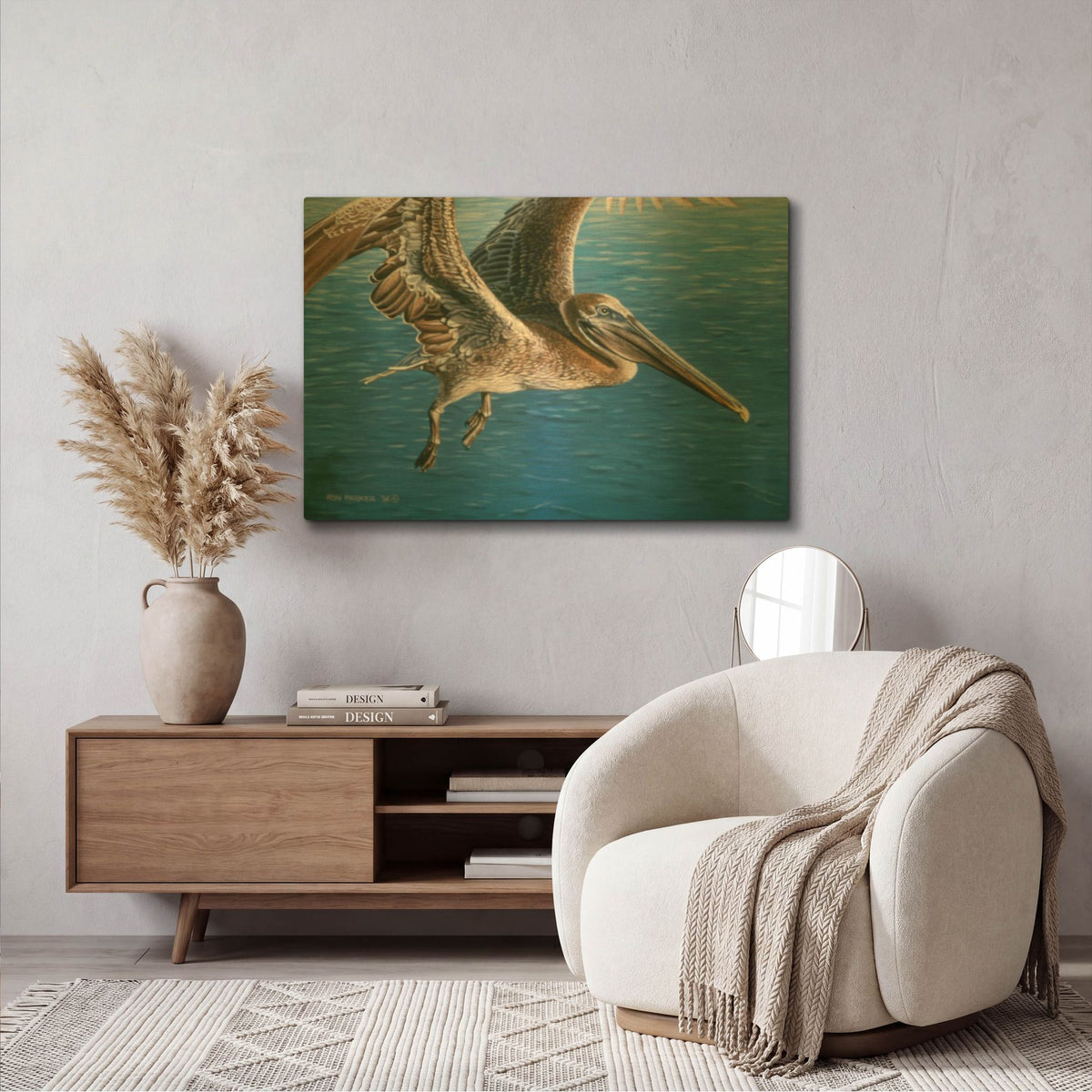 'Flying Pelican' By Ron Parker Gold Metal Wall Art