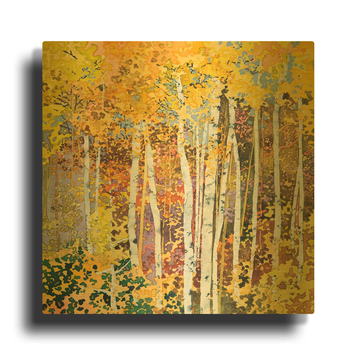 'Autumn Birches III' By Sharon Pitts Gold Metal Wall Art