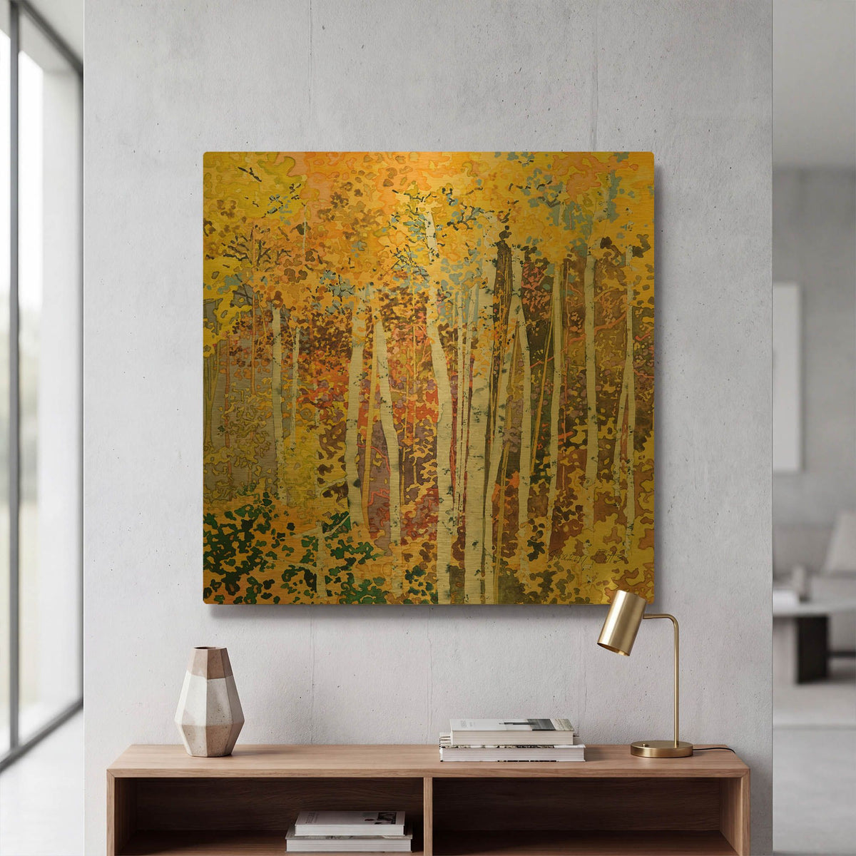 'Autumn Birches III' By Sharon Pitts Gold Metal Wall Art