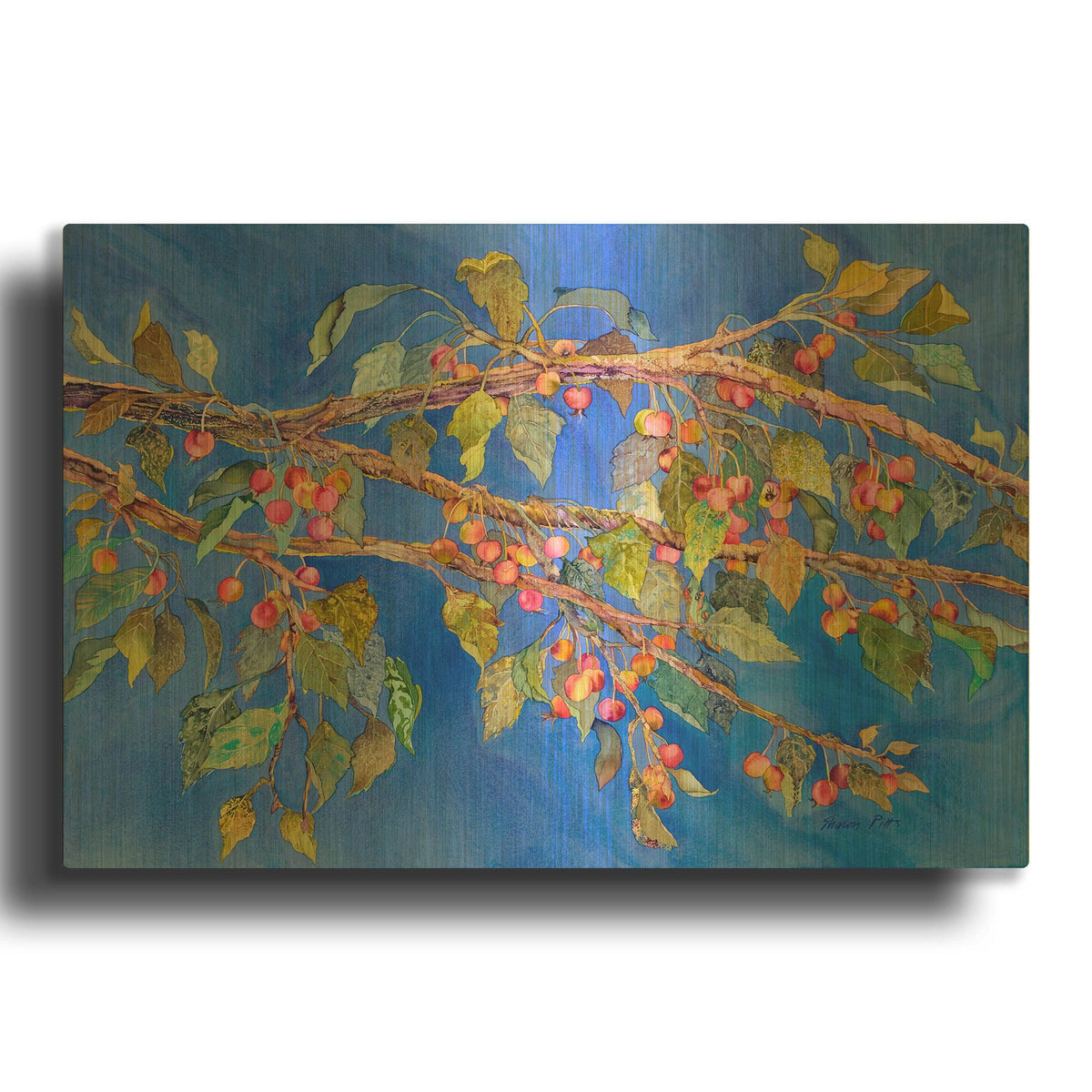 'Crab Apple III' By Sharon Pitts Gold Metal Wall Art
