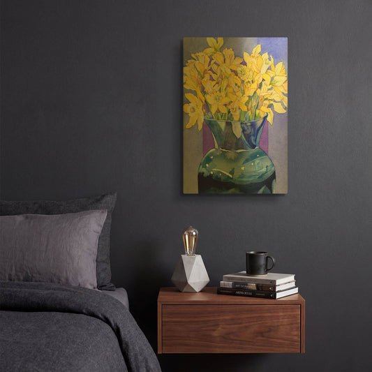 'Daffodils In Cobalt' By Sharon Pitts Gold Metal Wall Art