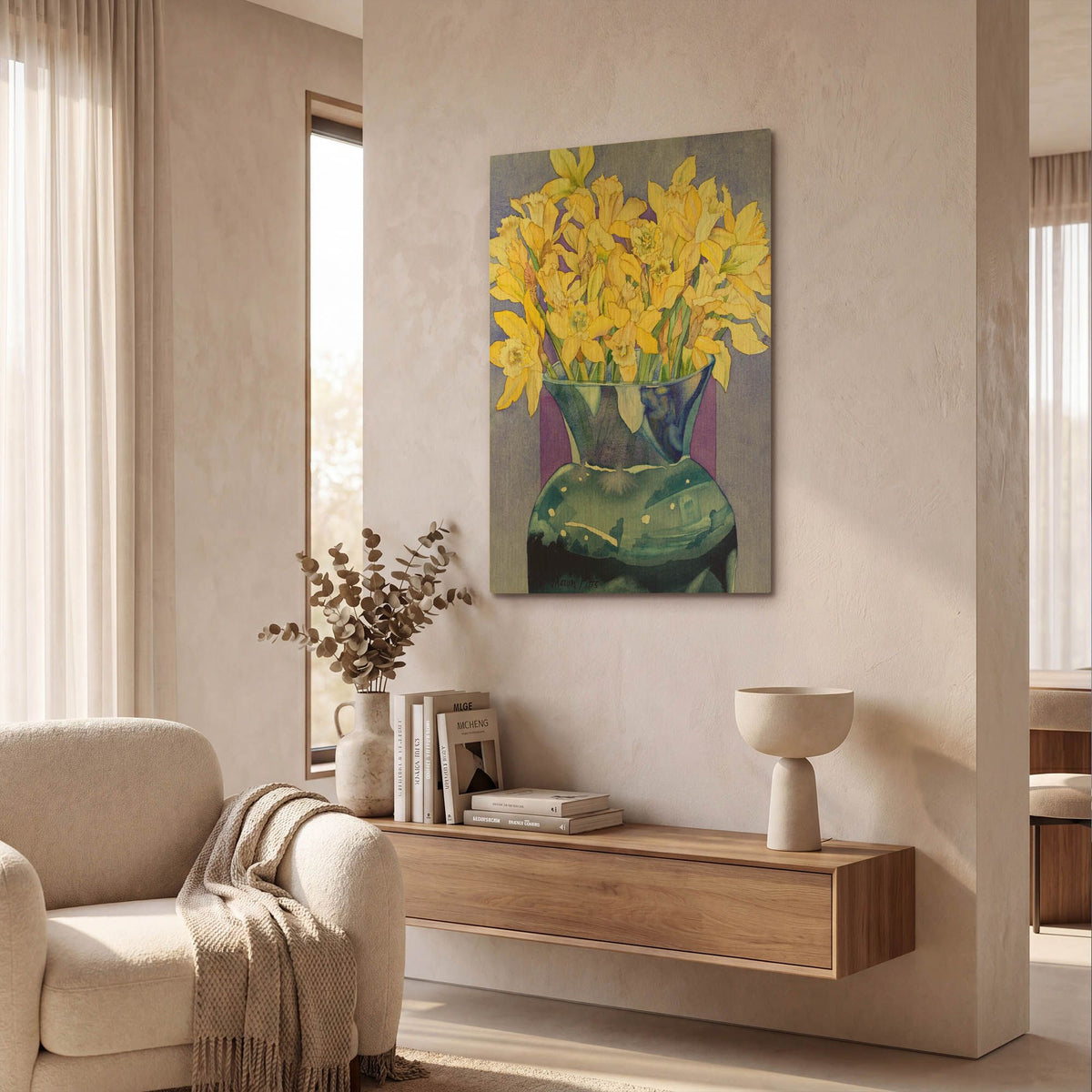 'Daffodils In Cobalt' By Sharon Pitts Gold Metal Wall Art