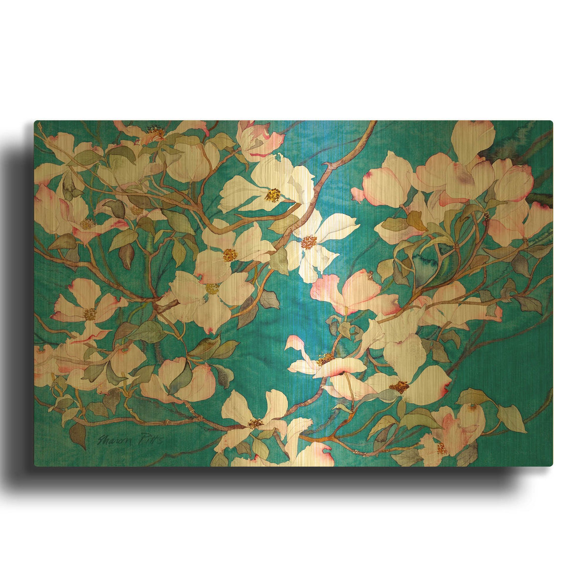 'Dogwoods, Pink' By Sharon Pitts Gold Metal Wall Art