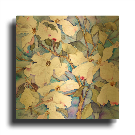 'Dogwoods, White' By Sharon Pitts Gold Metal Wall Art