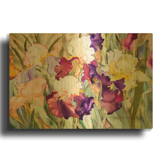 'Iris Garden I' By Sharon Pitts Gold Metal Wall Art