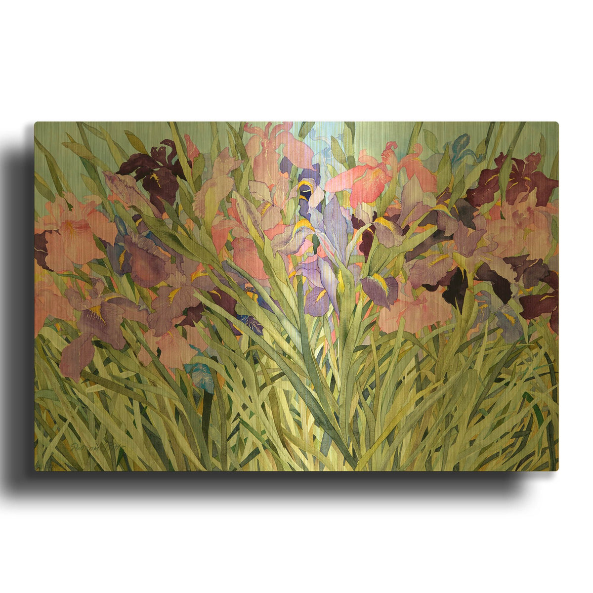 'Iris Garden X' By Sharon Pitts Gold Metal Wall Art