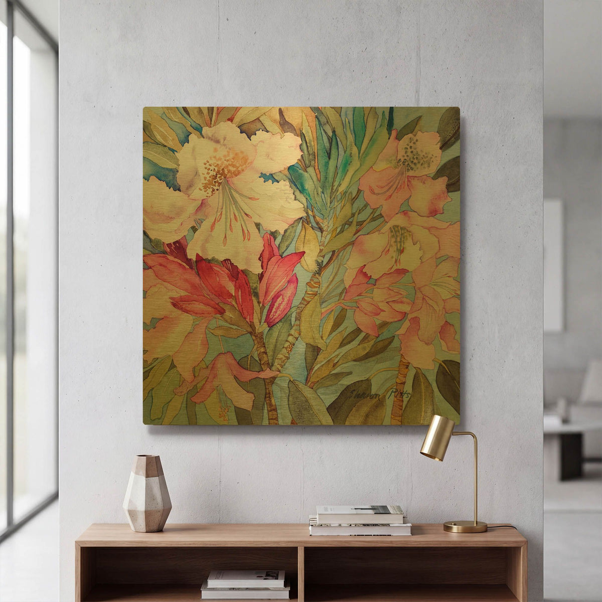 'Rhododendron I' By Sharon Pitts Gold Metal Wall Art