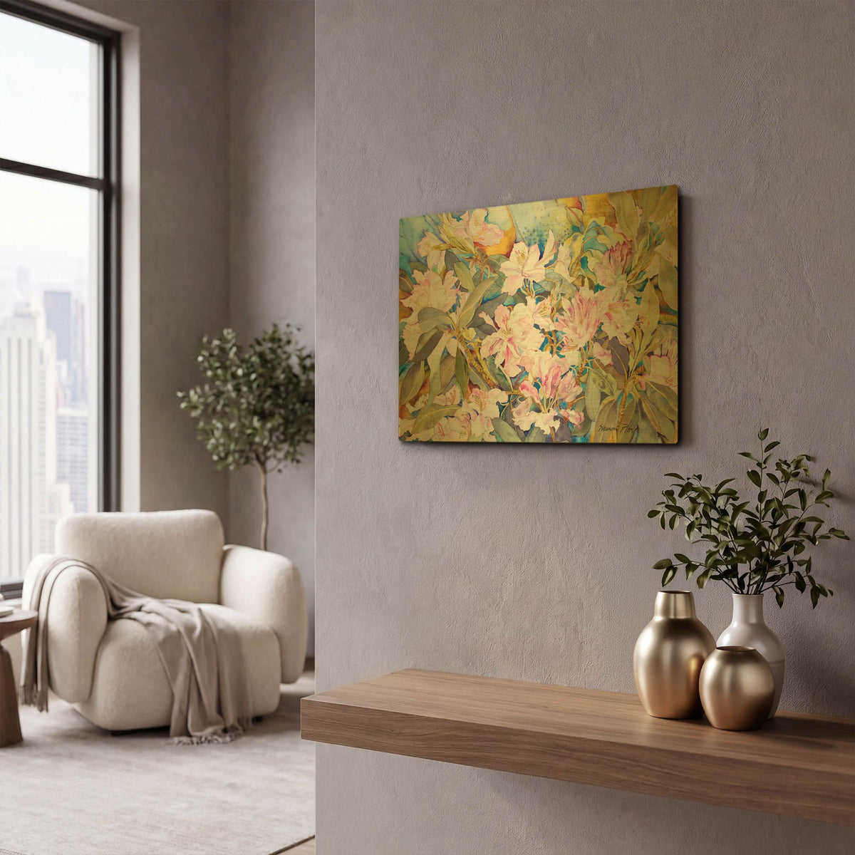 'Rhododendrons' By Sharon Pitts Gold Metal Wall Art