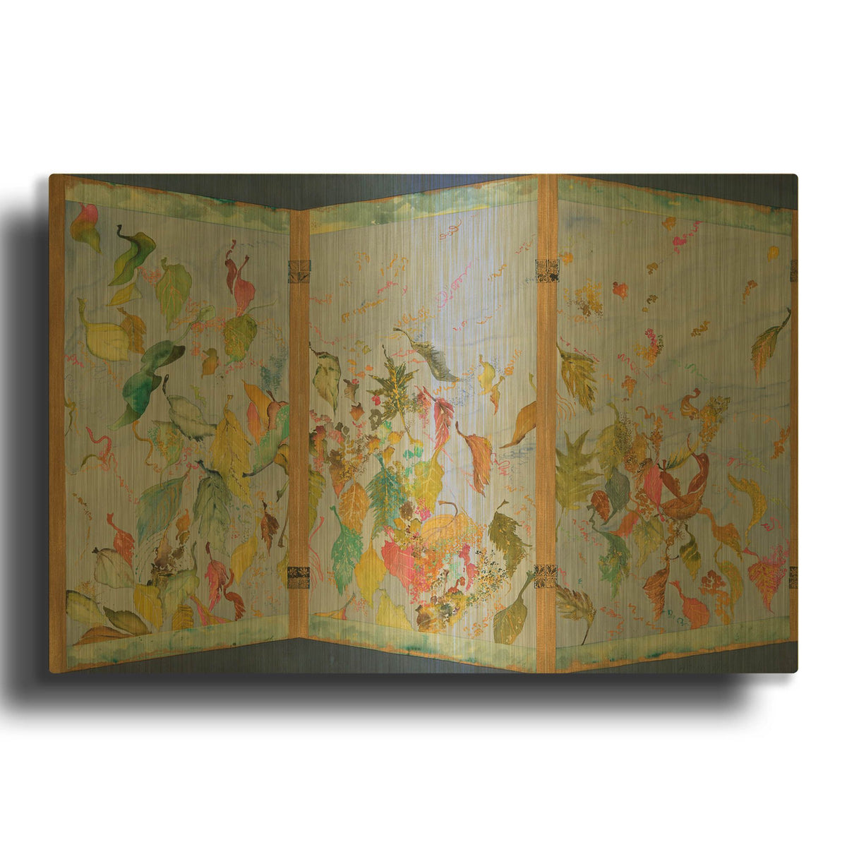 'Autumn Blows Away, Japanese Screen Left Panel' By Sharon Pitts Gold Metal Wall Art