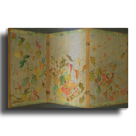 'Autumn Blows Away, Japanese Screen Left Panel' By Sharon Pitts Gold Metal Wall Art
