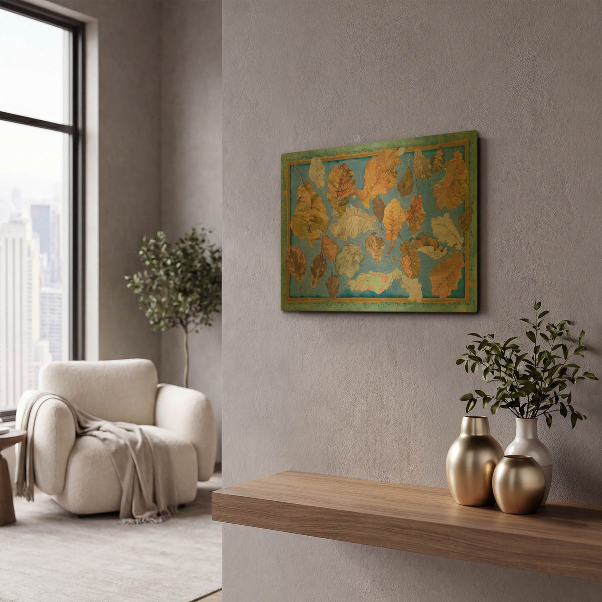 'Autumn Floats Away On A Breeze 1' By Sharon Pitts Gold Metal Wall Art