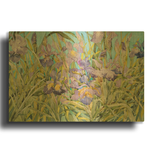 'Japanese Irises 3' By Sharon Pitts Gold Metal Wall Art