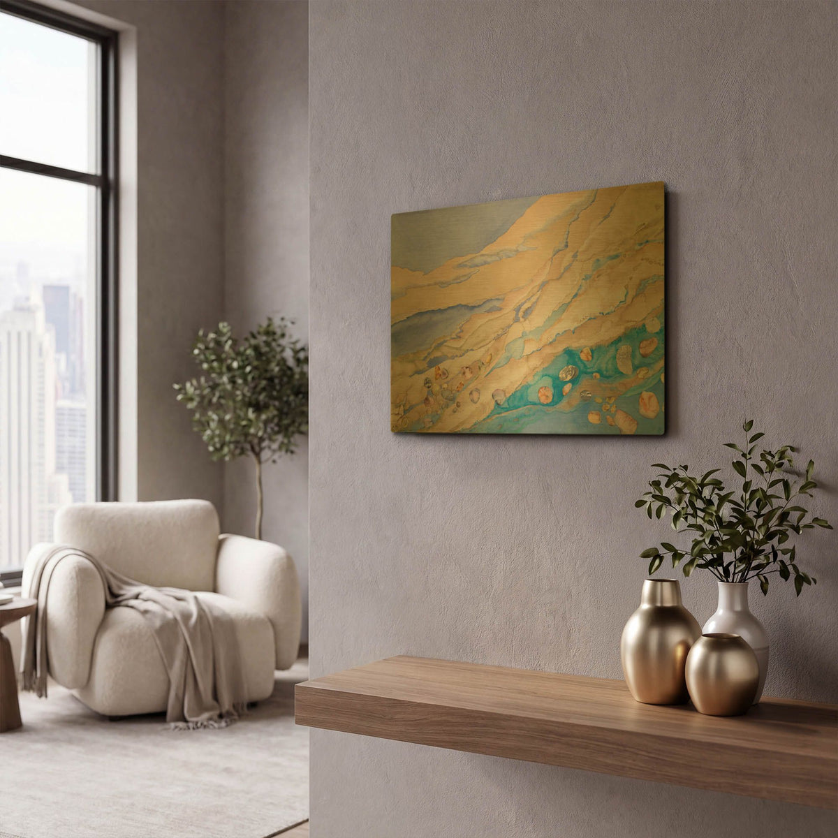 'Rhythms Of Ebb And Flow, Molos Beach Left Panel' By Sharon Pitts Gold Metal Wall Art