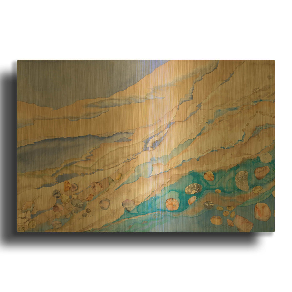 'Rhythms Of Ebb And Flow, Molos Beach Left Panel' By Sharon Pitts Gold Metal Wall Art