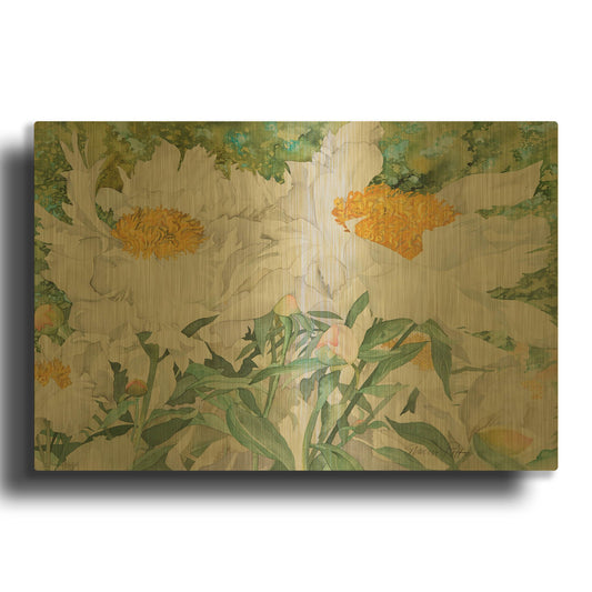 'White Peonies' By Sharon Pitts Gold Metal Wall Art