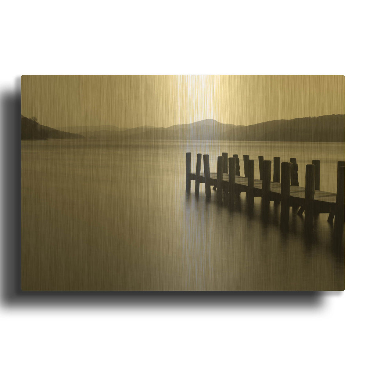 'Lakeside Pier 006' By Tom Quartermaine Gold Metal Wall Art