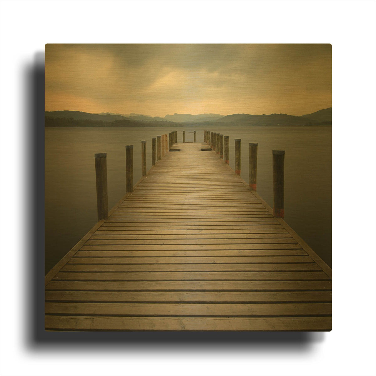 'Lakeside Pier' By Tom Quartermaine Gold Metal Wall Art