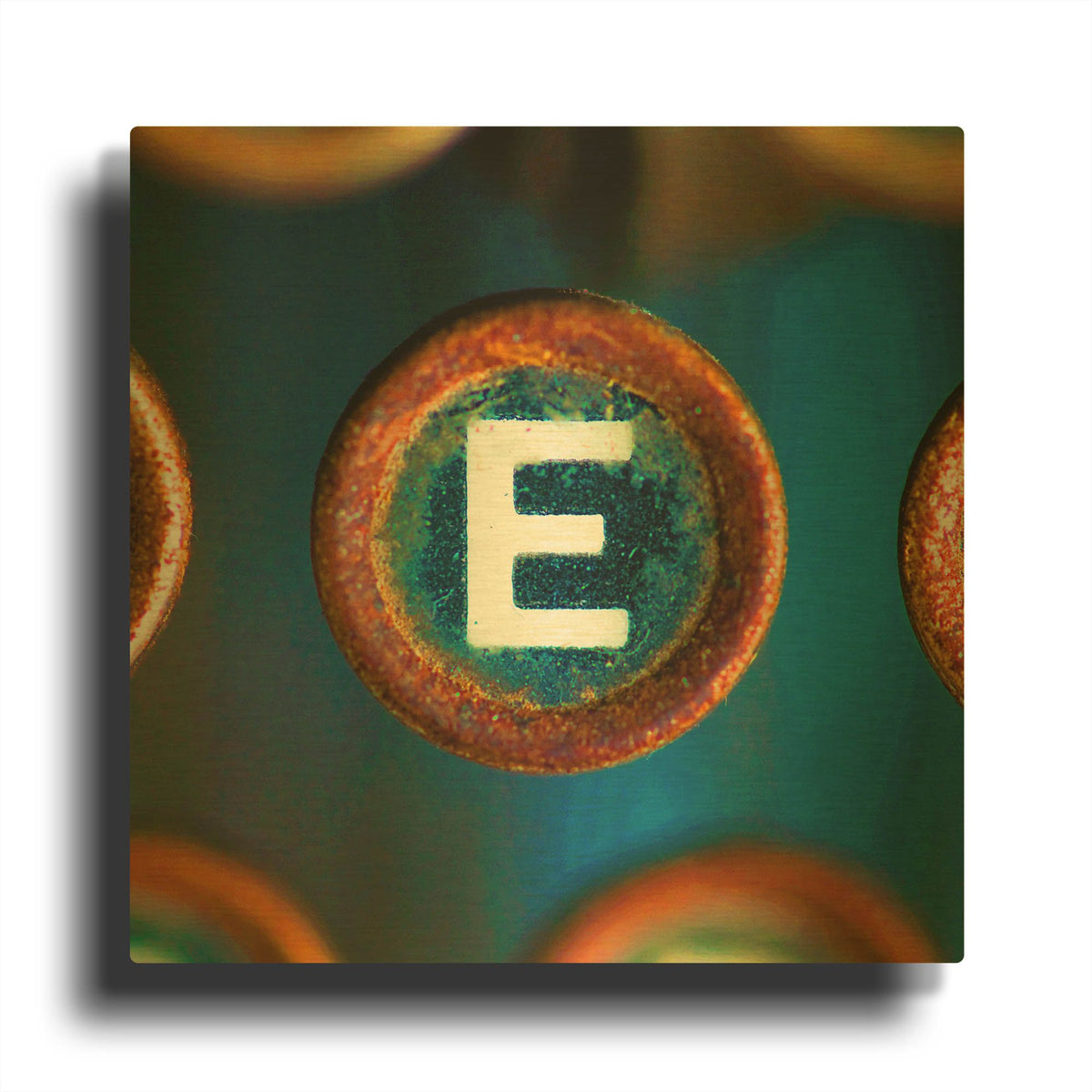 'Letter E of Typewriter' By Tom Quartermaine Gold Metal Wall Art
