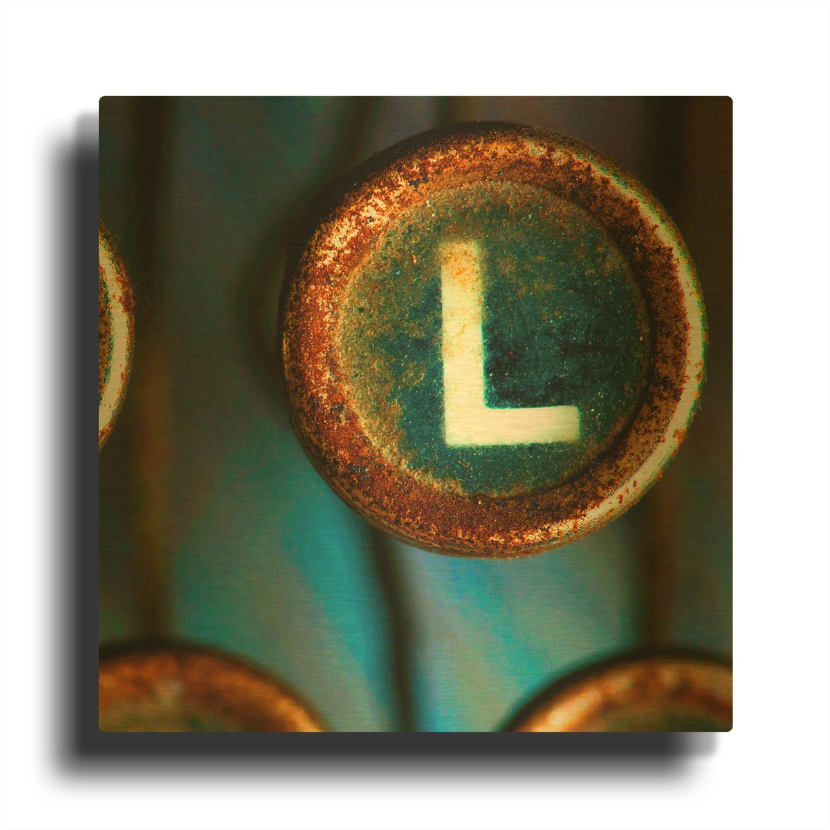 'Letter L of Typewriter' By Tom Quartermaine Gold Metal Wall Art
