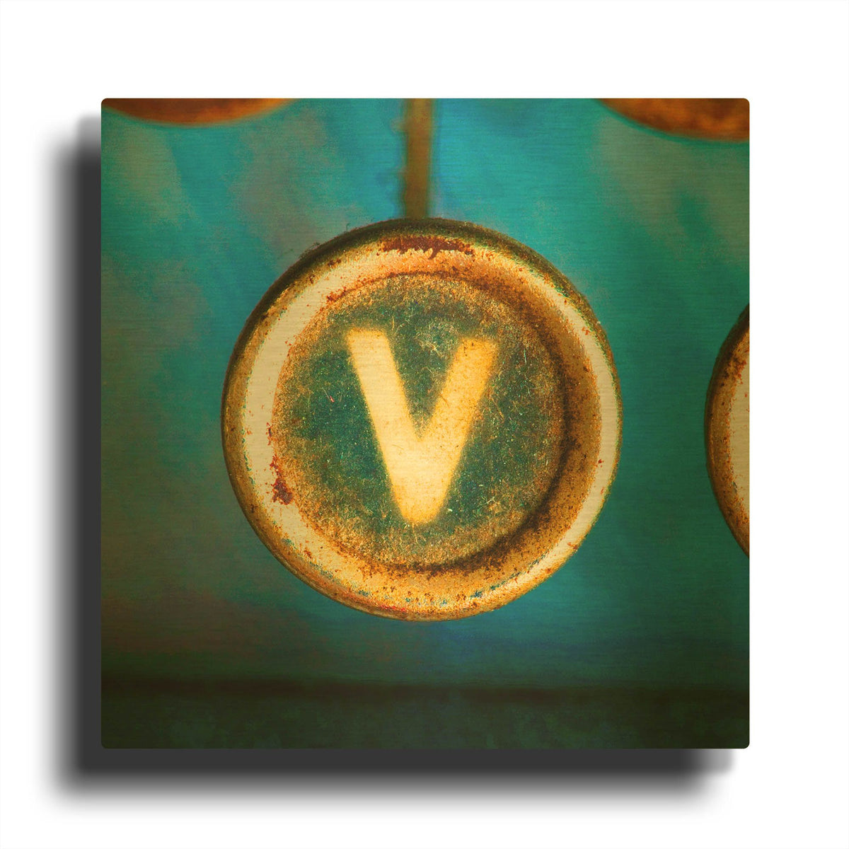 'Letter V of Typewriter' By Tom Quartermaine Gold Metal Wall Art