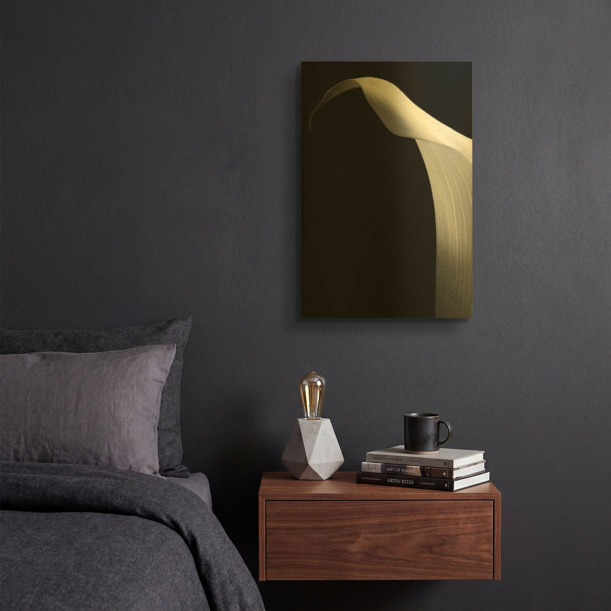 'Lily on Black 01' By Tom Quartermaine Gold Metal Wall Art