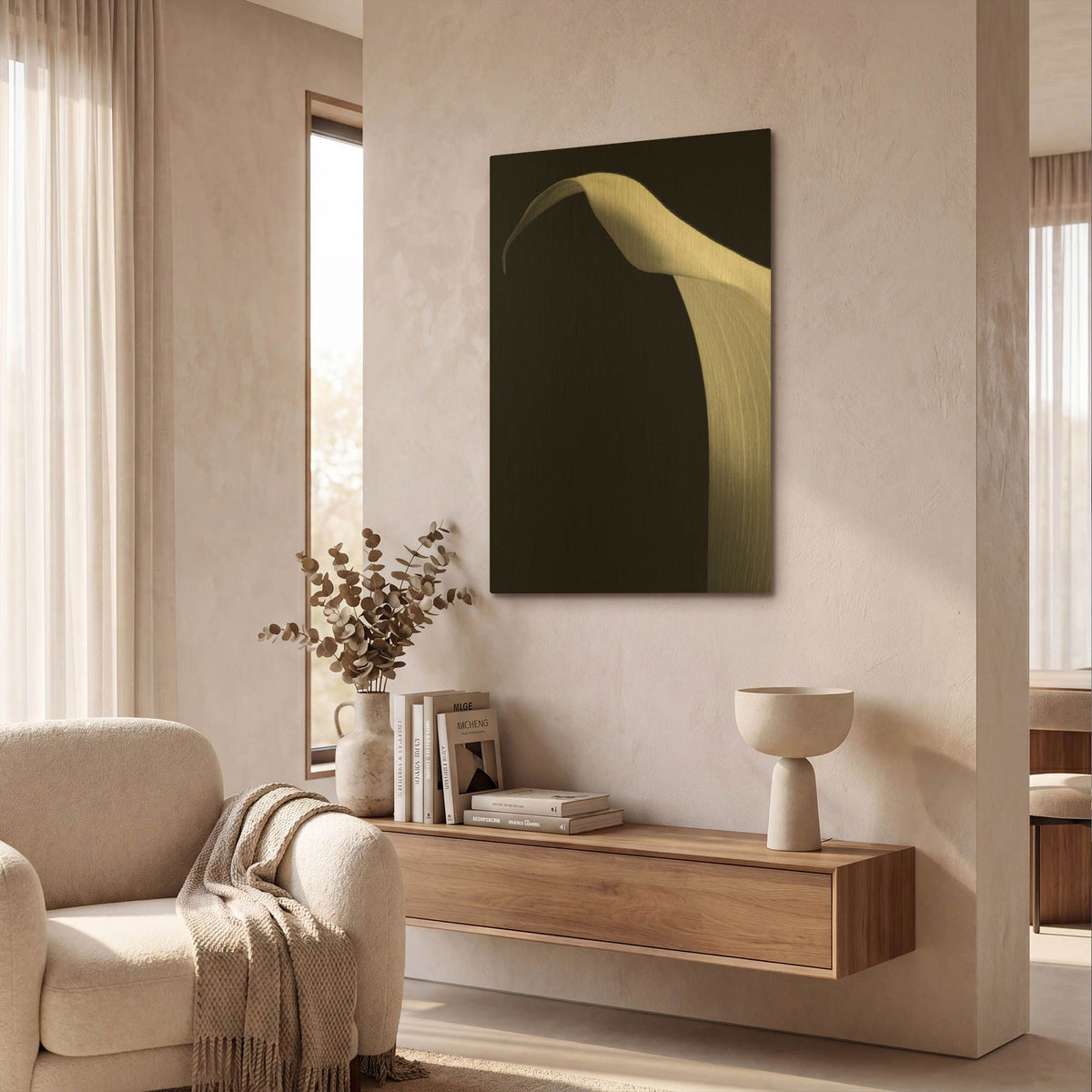 'Lily on Black 01' By Tom Quartermaine Gold Metal Wall Art